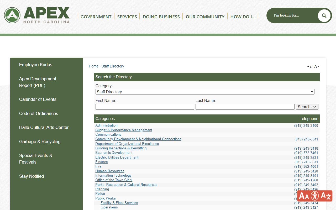 Apex phone directory staff directory search form