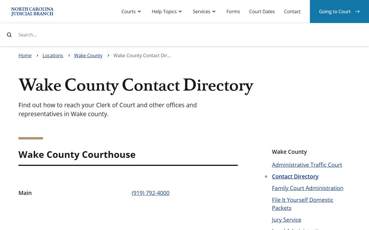 Apex phone directory Wake County court contact directory