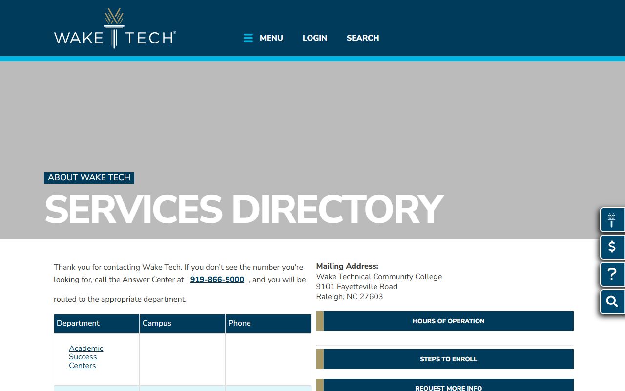 Apex phone directory Wake Tech services directory