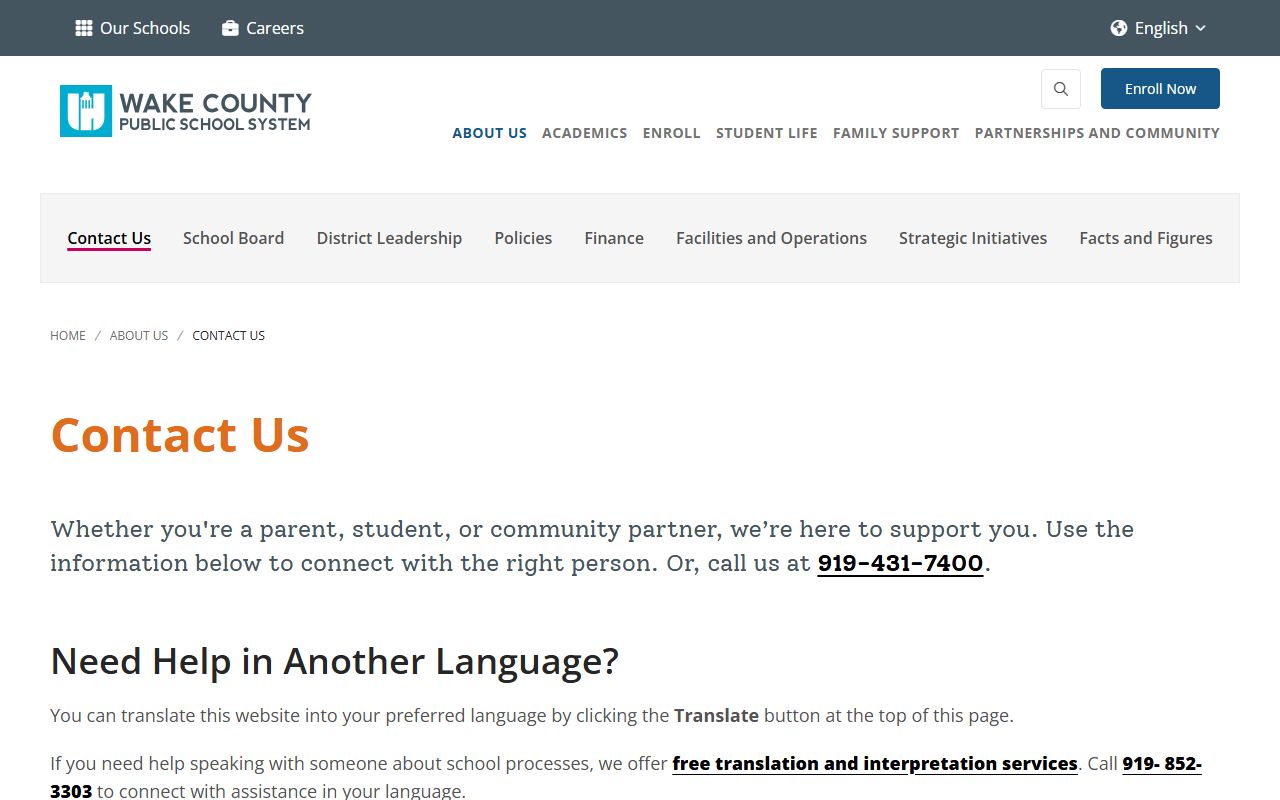 Apex phone directory WCPSS contact page