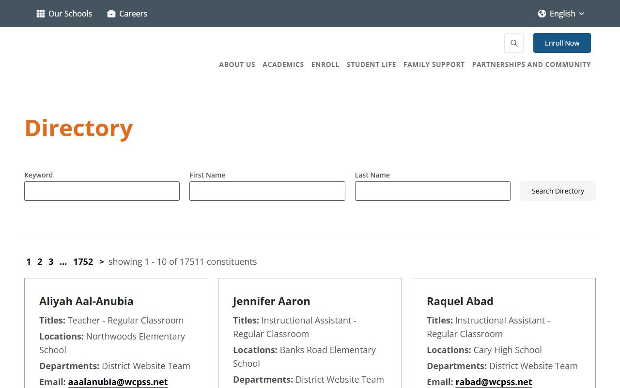 Apex phone directory WCPSS staff directory search