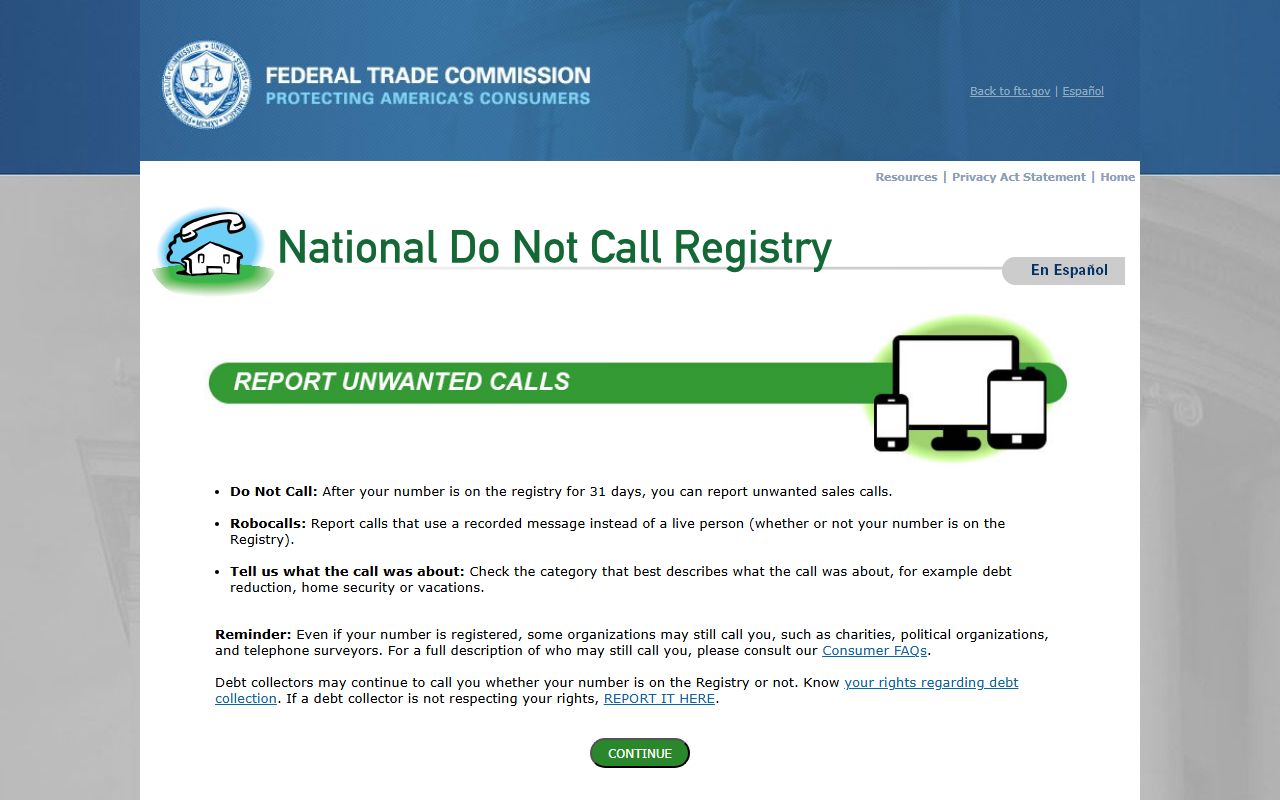 Apex phone codes FTC Do Not Call report form
